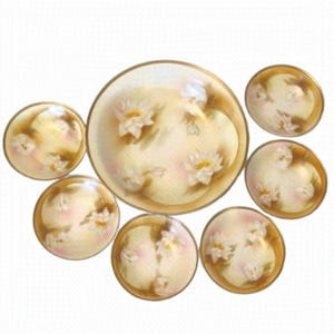 Vintage RS Germany Royal Silesia Serving & Dessert Bowls Hand Painted‎ Set of 7